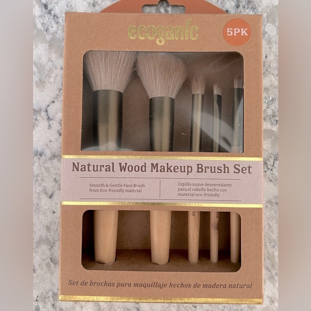 Ecoganic 5 Piece Natural Wood Makeup Brush Set